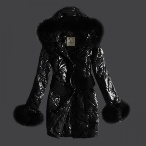 Moncler Pretty nero Fur Cap E Zipper caldo Cappotti uscita